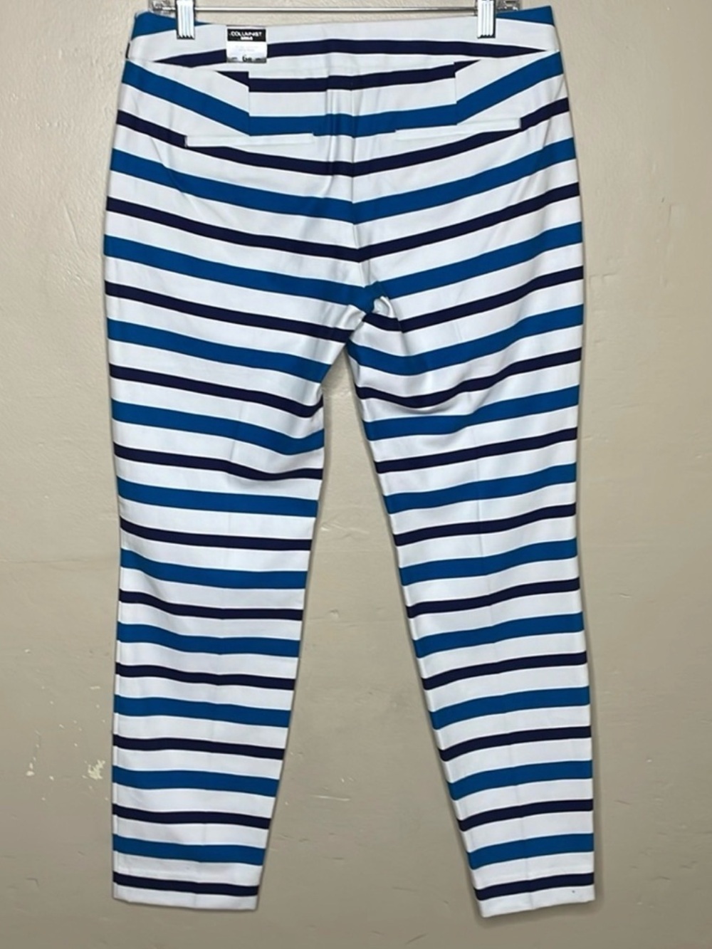 EXPRESS Pants Turquoise & Black Striped COLUMNIST Ankle Flat Front Preppy NWT 6 - Picture 2 of 9